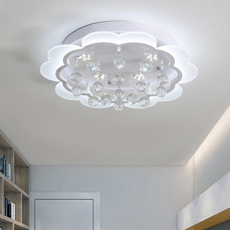 Bloom Led Ceiling Light With Crystal Ball White Acrylic Flush Mount - 22/25.5 Width / 22