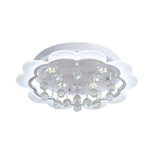 Bloom Led Ceiling Light With Crystal Ball White Acrylic Flush Mount - 22’/25.5’ Width