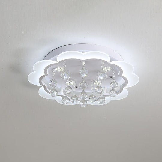 Bloom Led Ceiling Light With Crystal Ball White Acrylic Flush Mount - 22’/25.5’ Width