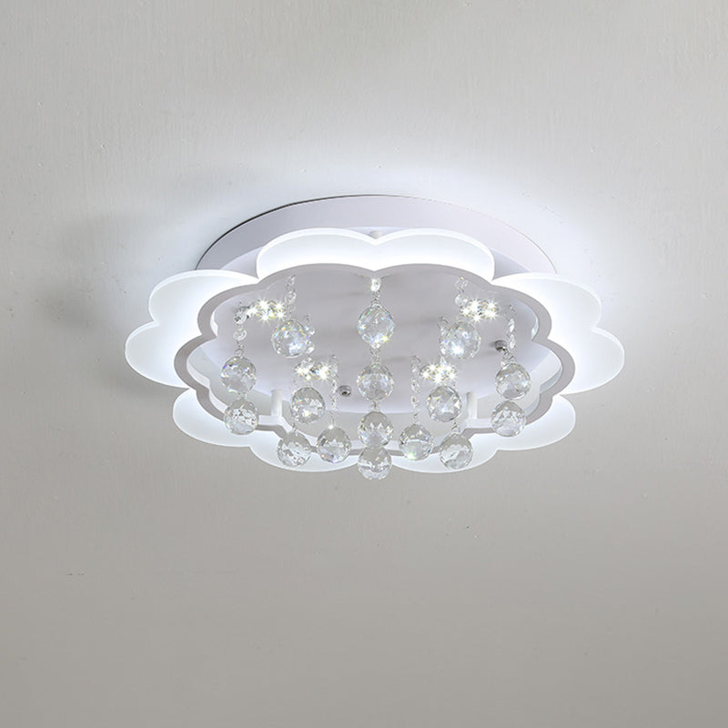 Bloom Led Ceiling Light With Crystal Ball White Acrylic Flush Mount - 22/25.5 Width
