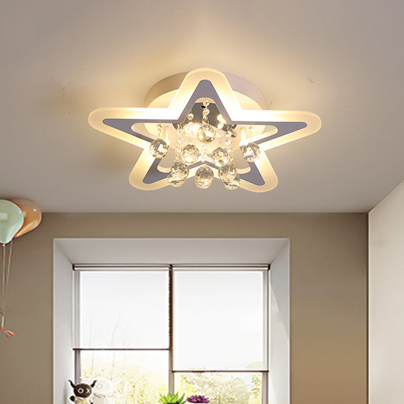 Minimalist Led Star Ceiling Light Fixture White Acrylic Flushmount Crystal Sphere 16’/19.5’