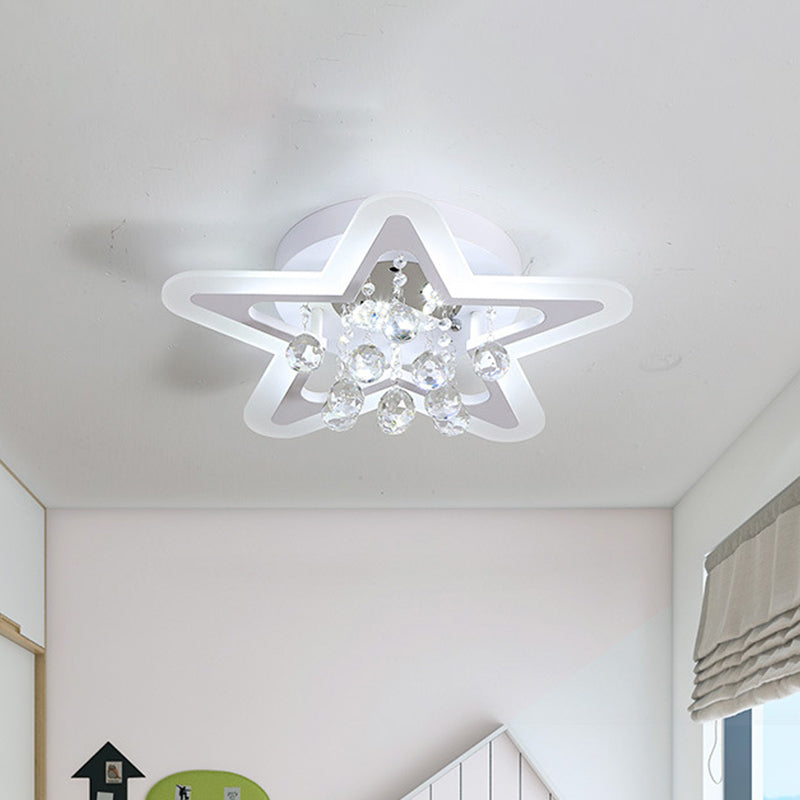 Minimalist Led Star Ceiling Light Fixture White Acrylic Flushmount Crystal Sphere 16’/19.5’ Wide