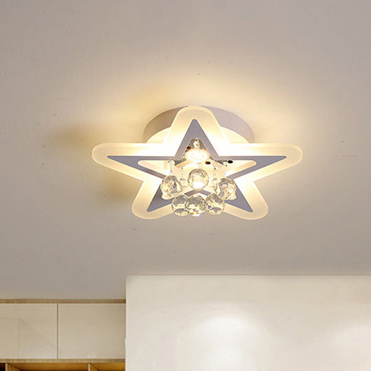 Minimalist Led Star Ceiling Light Fixture White Acrylic Flushmount Crystal Sphere 16/19.5 Wide / 16