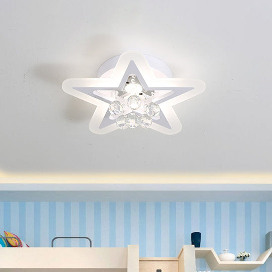 Minimalist Led Star Ceiling Light Fixture White Acrylic Flushmount Crystal Sphere 16/19.5 Wide