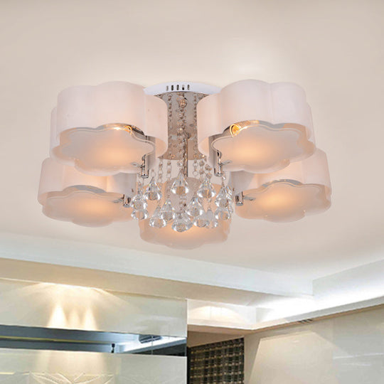 5 - Head Acrylic Ceiling Light - Chrome Plum Blossom Flushmount With Crystal Drop Elegant Bedroom