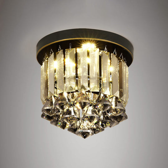 Smoke Gray Crystal Flushmount Ceiling Light - Simple Hallway Lighting With 1 Bulb