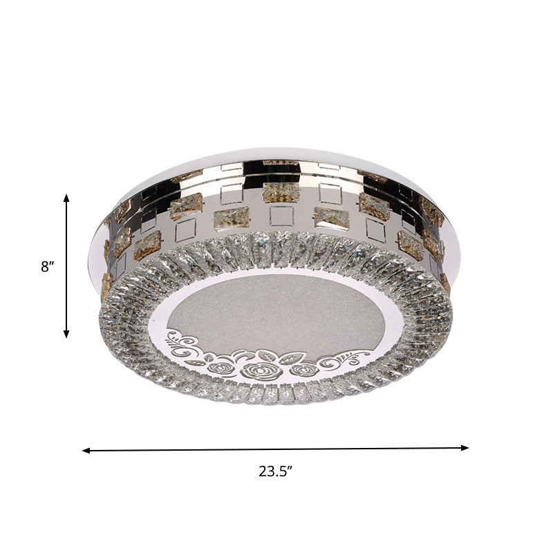 Modern Crystal Led Ceiling Mounted Bedroom Light - Sleek Round Chrome Flush Mount Lamp