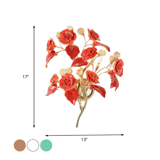 Modern Faceted Crystal Flower Sconce - Wall Mounted Bedroom Light Fixture With 3 Bulbs