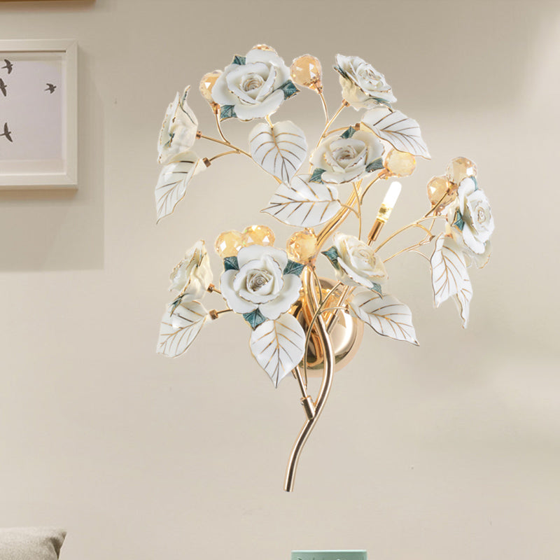 Modern Faceted Crystal Flower Sconce - Wall Mounted Bedroom Light Fixture With 3 Bulbs