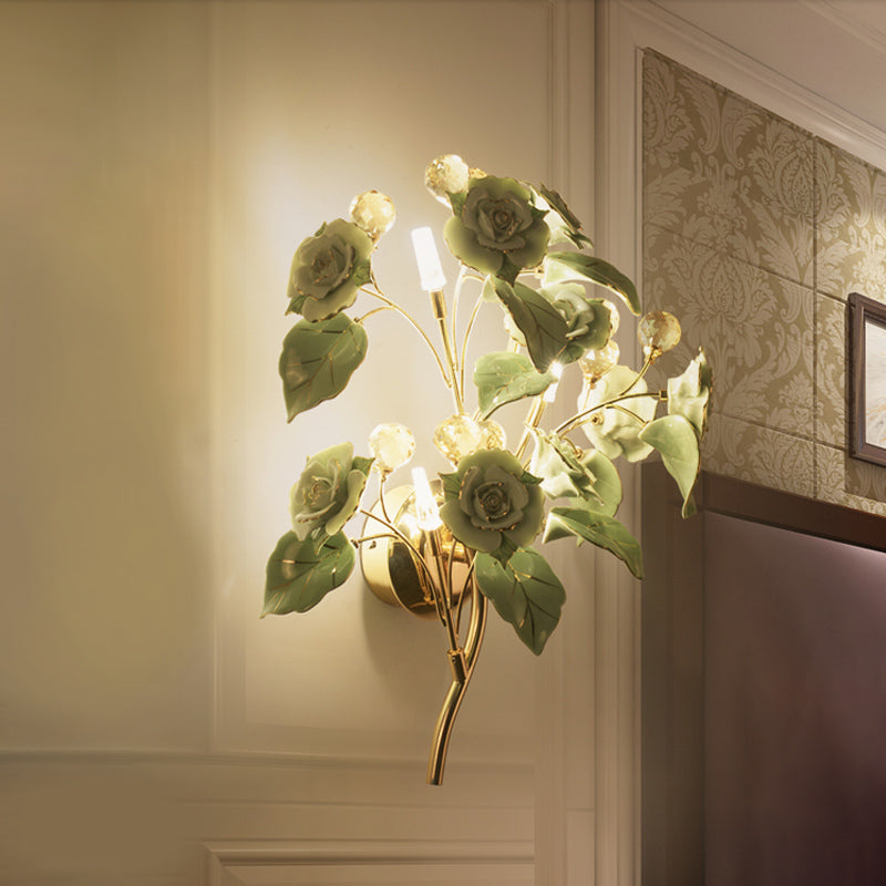 Modern Faceted Crystal Flower Sconce - Wall Mounted Bedroom Light Fixture With 3 Bulbs