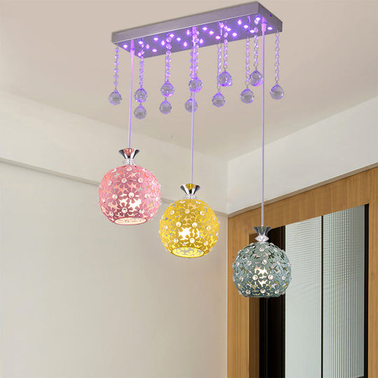 Modern Crystal Ball Chrome Pendant Light With Cluster Design - 3-Bulb Hanging Fixture