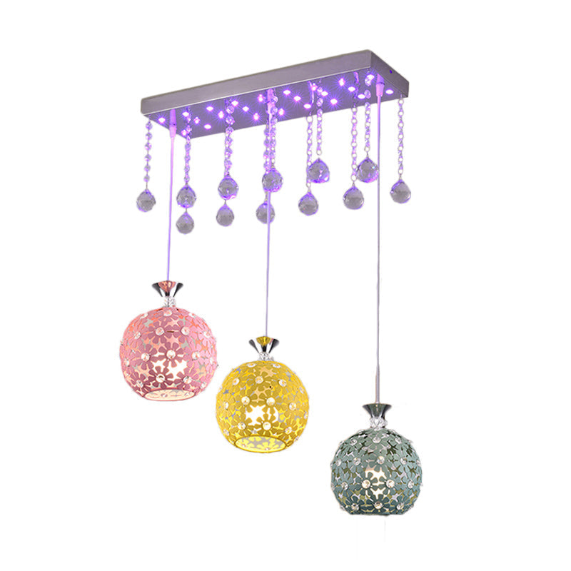 Modern Crystal Ball Chrome Pendant Light With Cluster Design - 3-Bulb Hanging Fixture