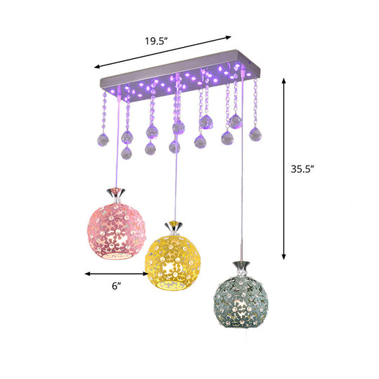 Modern Crystal Ball Chrome Pendant Light With Cluster Design - 3-Bulb Hanging Fixture