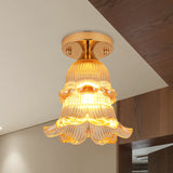 Amber Crystal Flower Corridor Ceiling Light With Gold Finish Flush Mount Single Bulb