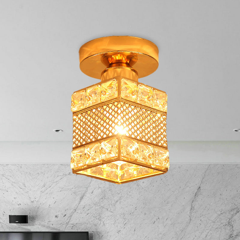 Gold Crystal Flush Mount Ceiling Lamp - Elegant 1 - Light Fixture For Hallways