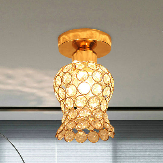 Gold Beveled Crystal Floral Flush Mount Balcony Ceiling Lighting Fixture