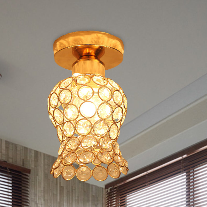 Gold Beveled Crystal Floral Flush Mount Balcony Ceiling Lighting Fixture