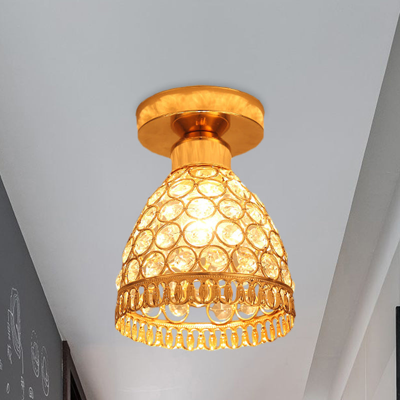Modern Gold Crystal Flush Mount Ceiling Light - Globe/Cone Design For Hallways