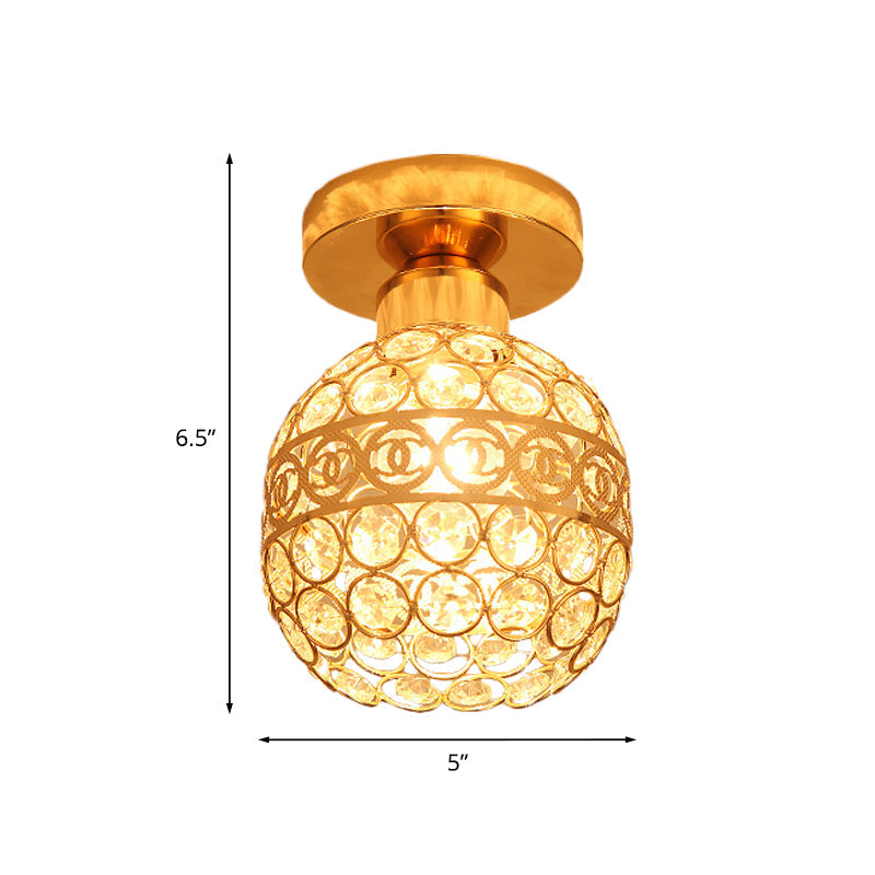 Modern Gold Crystal Flush Mount Ceiling Light - Globe/Cone Design For Hallways