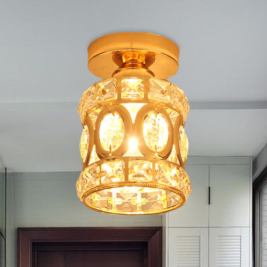 Modern Gold Crystal Flush Light For Corridors - Recessed 1-Light Mount