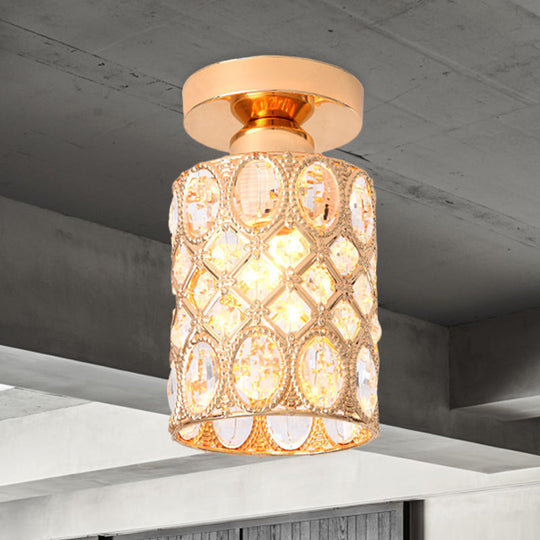 Modern Gold Crystal Flush Light For Corridors - Recessed 1 - Light Mount / B