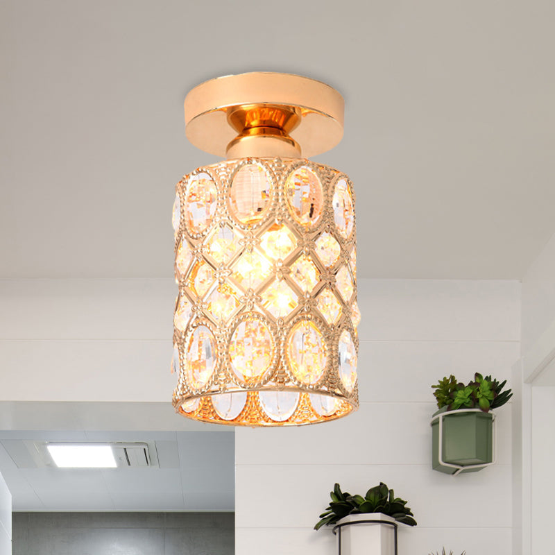 Modern Gold Crystal Flush Light For Corridors - Recessed 1 - Light Mount
