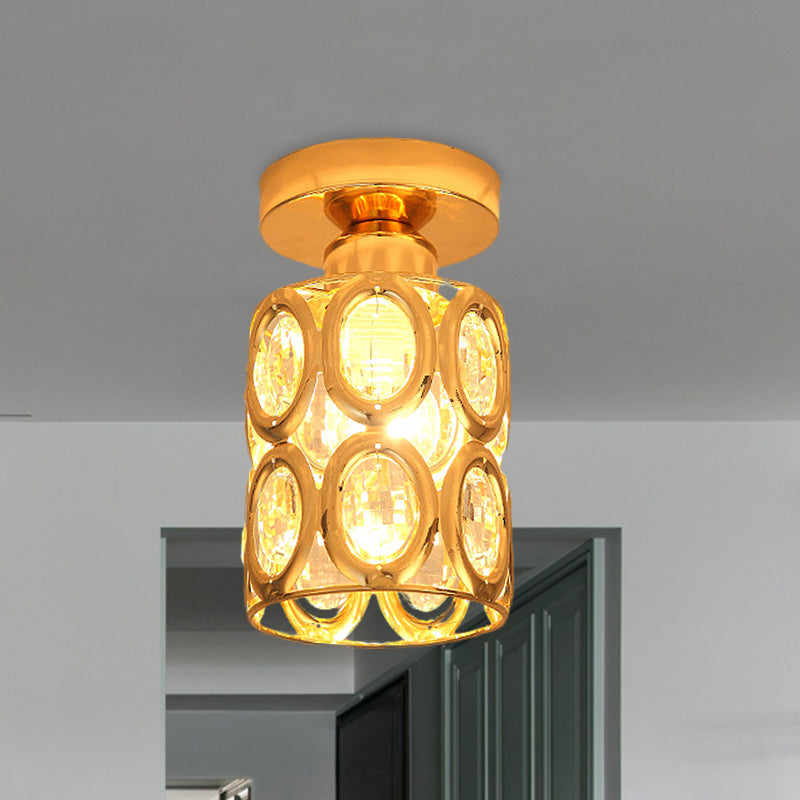 Modern Gold Crystal Flush Light For Corridors - Recessed 1-Light Mount / C