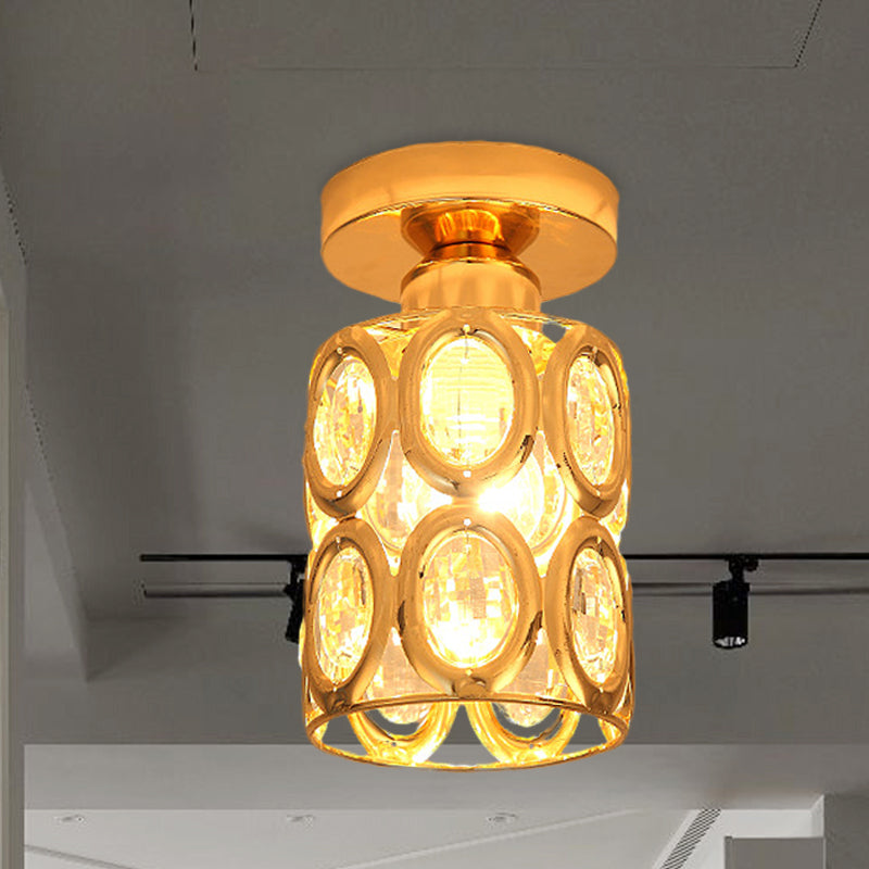 Modern Gold Crystal Flush Light For Corridors - Recessed 1-Light Mount