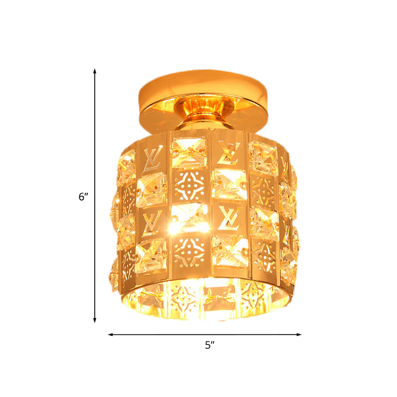 Gold Flush Mount Ceiling Lamp With Hand - Cut Crystal Spotlight