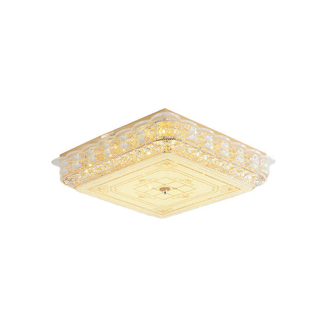 Contemporary Crystal Led Ceiling Lamp With Gold Flush Mount For Bedroom