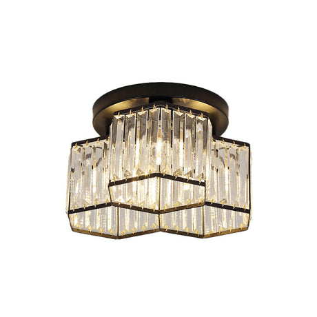 Simple Crystal Hexagonal Flush Mount Light Fixture For Bedroom - Black 3/7 Heads Ceiling Lighting
