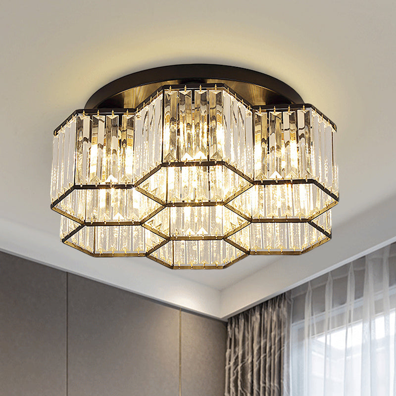 Simple Crystal Hexagonal Flush Mount Light Fixture For Bedroom - Black 3/7 Heads Ceiling Lighting 7