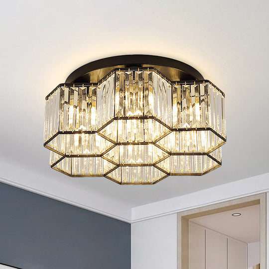 Simple Crystal Hexagonal Flush Mount Light Fixture For Bedroom - Black 3/7 Heads Ceiling Lighting