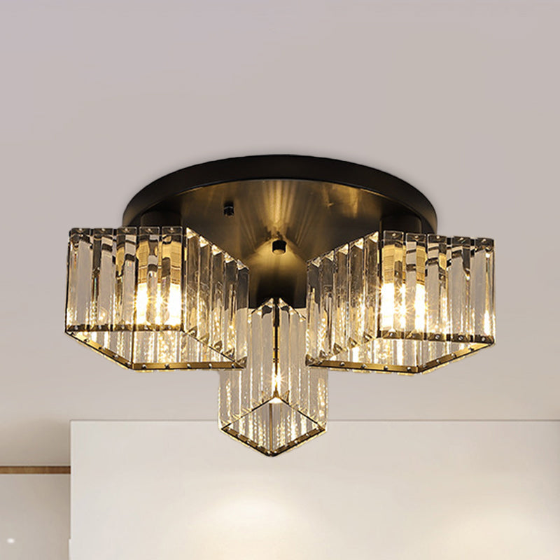 Crystal Black Flush Mount Ceiling Light Fixture - Rhombus Design With 3/4 - Bulb Recessed Lighting
