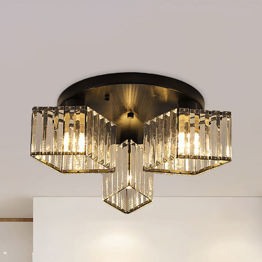 Crystal Black Flush Mount Ceiling Light Fixture - Rhombus Design With 3/4- Bulb Recessed Lighting