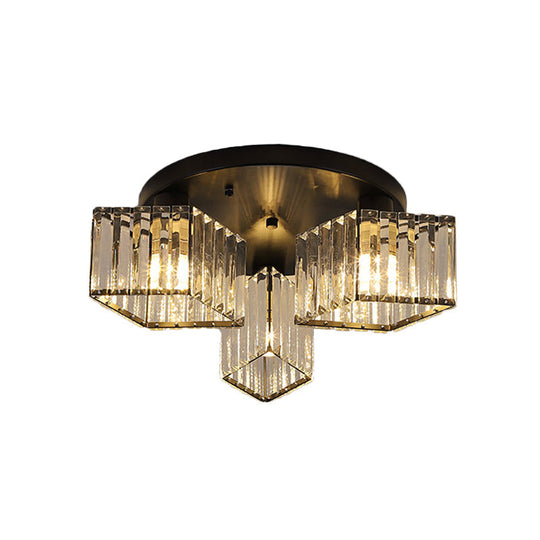 Crystal Black Flush Mount Ceiling Light Fixture - Rhombus Design With 3/4- Bulb Recessed Lighting
