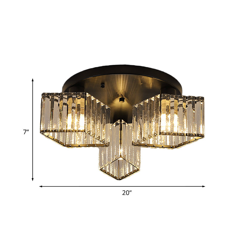Crystal Black Flush Mount Ceiling Light Fixture - Rhombus Design With 3/4 - Bulb Recessed Lighting
