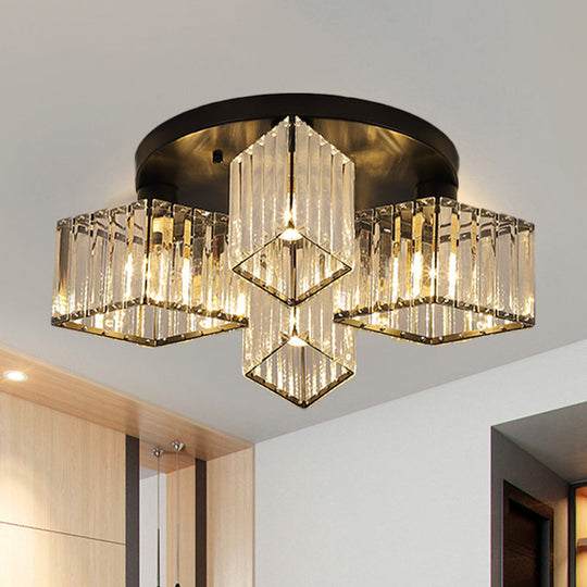 Crystal Black Flush Mount Ceiling Light Fixture - Rhombus Design With 3/4 - Bulb Recessed Lighting