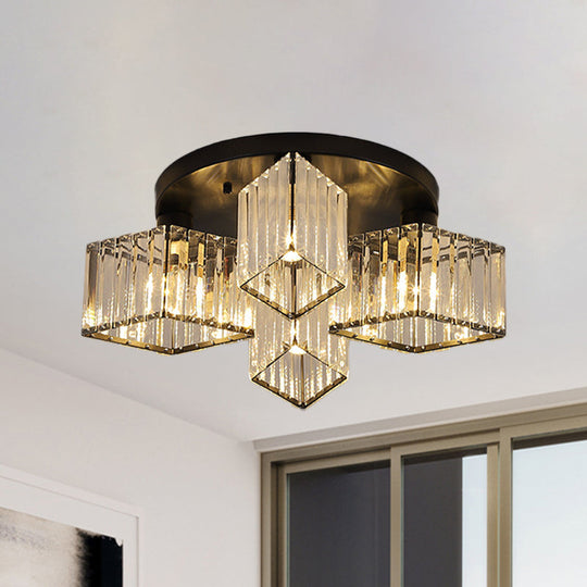 Crystal Black Flush Mount Ceiling Light Fixture - Rhombus Design With 3/4 - Bulb Recessed Lighting