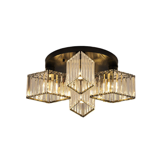 Crystal Black Flush Mount Ceiling Light Fixture - Rhombus Design With 3/4- Bulb Recessed Lighting