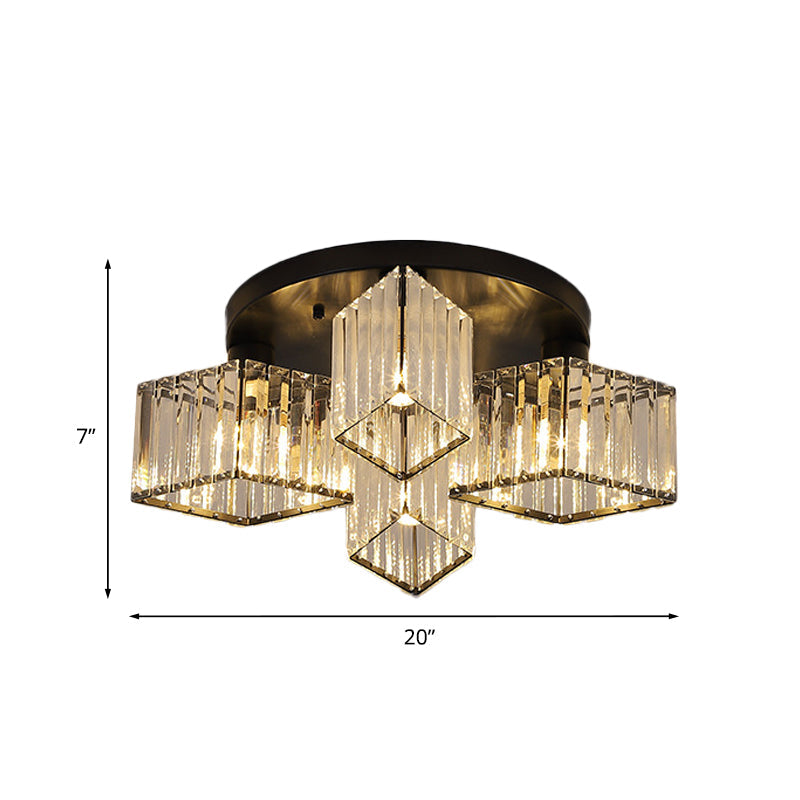 Crystal Black Flush Mount Ceiling Light Fixture - Rhombus Design With 3/4 - Bulb Recessed Lighting