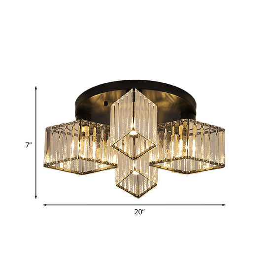 Crystal Black Flush Mount Ceiling Light Fixture - Rhombus Design With 3/4 - Bulb Recessed Lighting