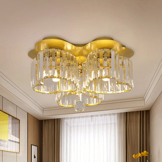 Gold Heart Crystal Ceiling Light Fixture With Flush Mount - Simplicity Design 3/4 Bulbs For Bedroom