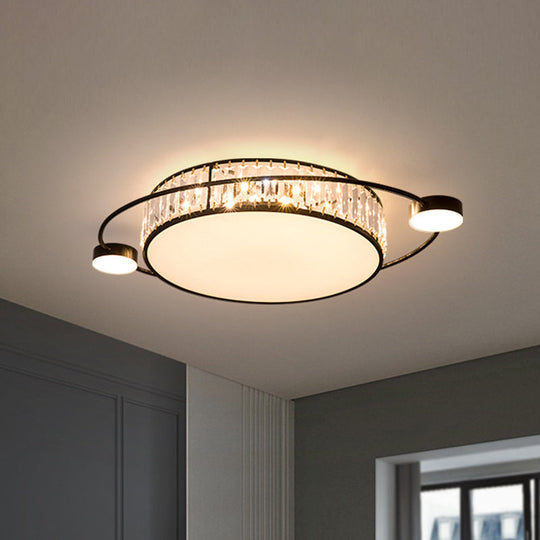 Modern K9 Crystal Black Flush Light Drum Led For Bedroom - 26’/31.5’ W Mount Lighting Fixture / 26’