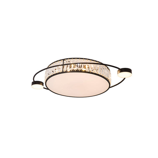 Modern K9 Crystal Black Flush Light Drum Led For Bedroom - 26/31.5 W Mount Lighting Fixture