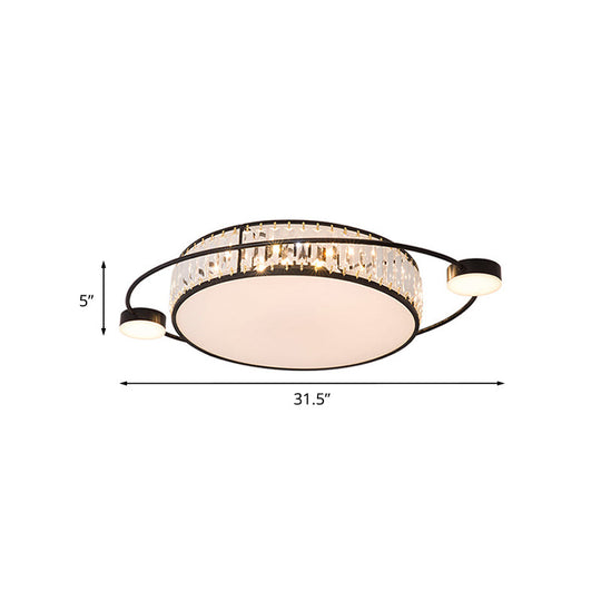Modern K9 Crystal Black Flush Light Drum Led For Bedroom - 26’/31.5’ W Mount Lighting Fixture