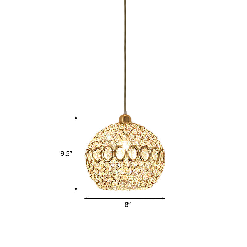 Crystal Gold Pendant Light - Elegant Single Bulb Spherical Fixture For Bedroom