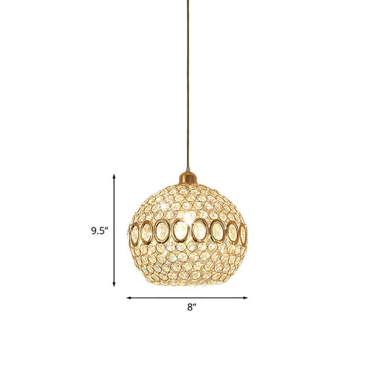Crystal Gold Pendant Light - Elegant Single Bulb Spherical Fixture For Bedroom