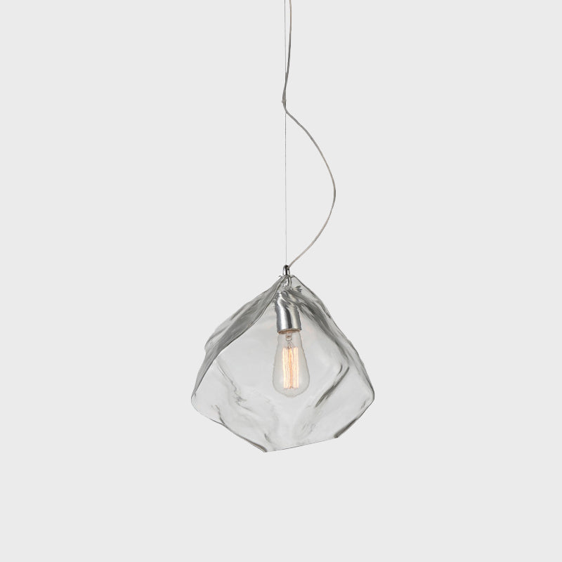 Modernist Stone Shape Suspension Light - Clear Glass 1 Head Living Room Ceiling Fixture
