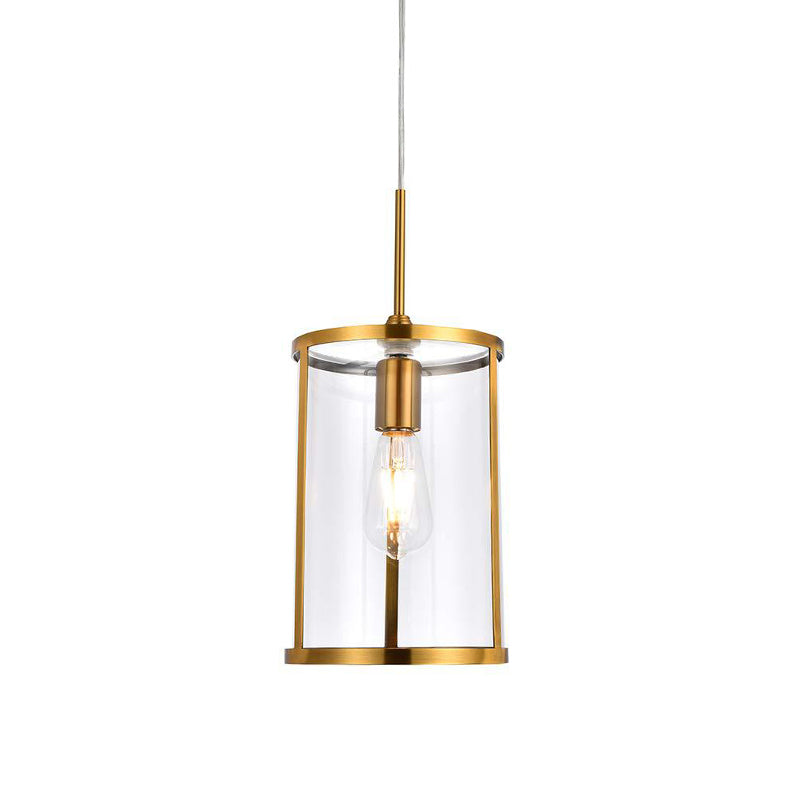 Modern Clear Glass Cylinder Pendant Light - 1-Bulb Gold/Nickel Hanging Lamp For Living Room’